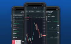 3 mobile screens to represent the launch of FOREX.com webtrader app